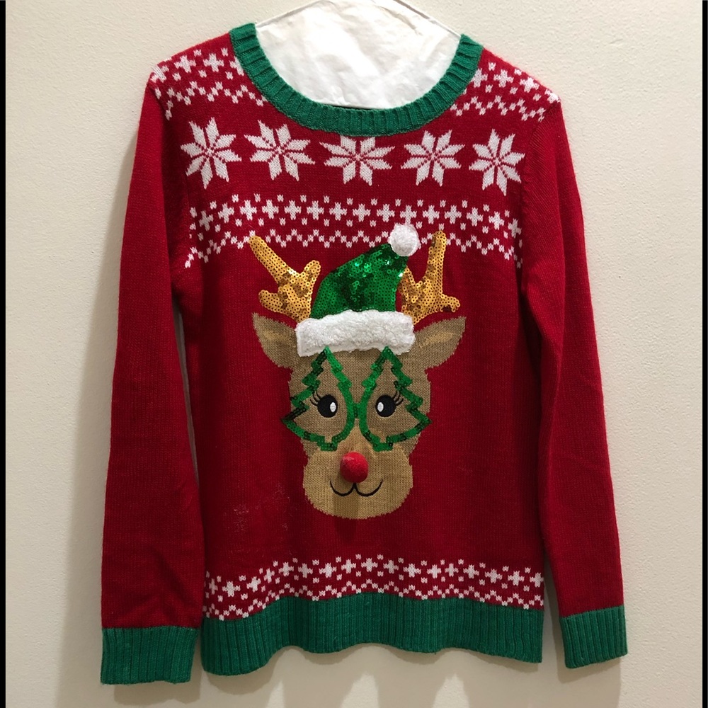 Girls Red and white long sleeve sweater
